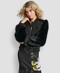 Dkny Women's Cropped Bomber Long Sleeve Jacket