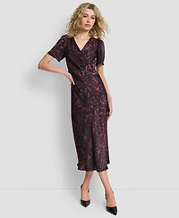 Dkny Women's Printed Supple Satin Short Sleeves Dress