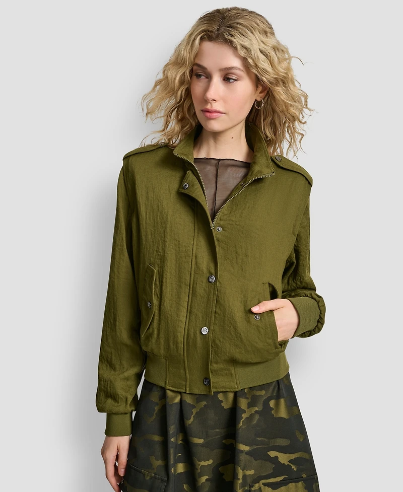 Dkny Women's Heavy Twill Bomber Long Sleeves Jacket