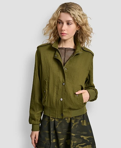 Dkny Women's Heavy Twill Bomber Long Sleeves Jacket