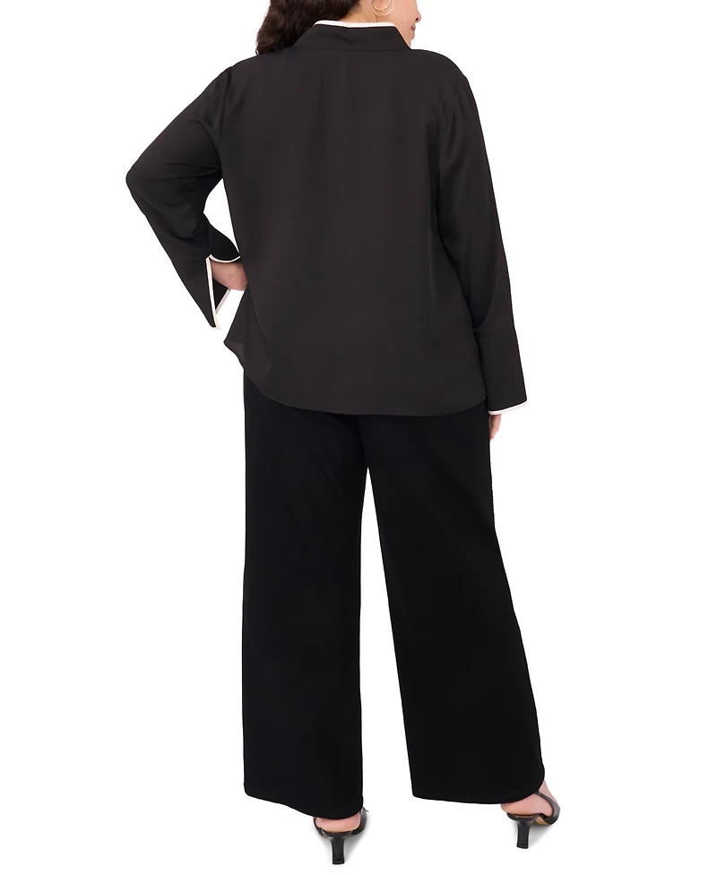 Vince Camuto Plus V-Neck Contrast Trim Tunic Top