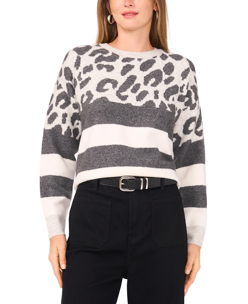 Vince Camuto Women's Leopard Stripe Long Sleeve Sweater