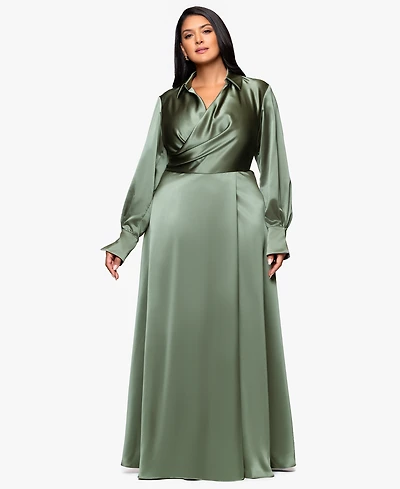 Xscape Plus Collared A-line Maxi Gown