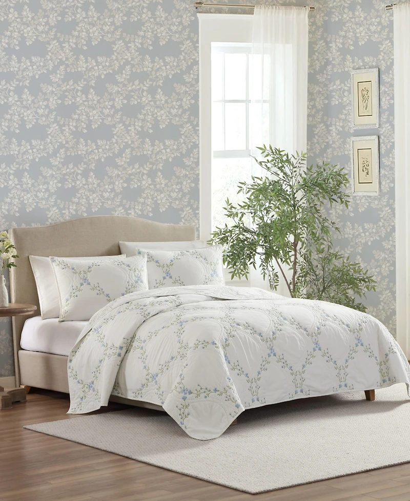 Laura Ashley Floral Embroidery Cotton -Pc. Quilt Set