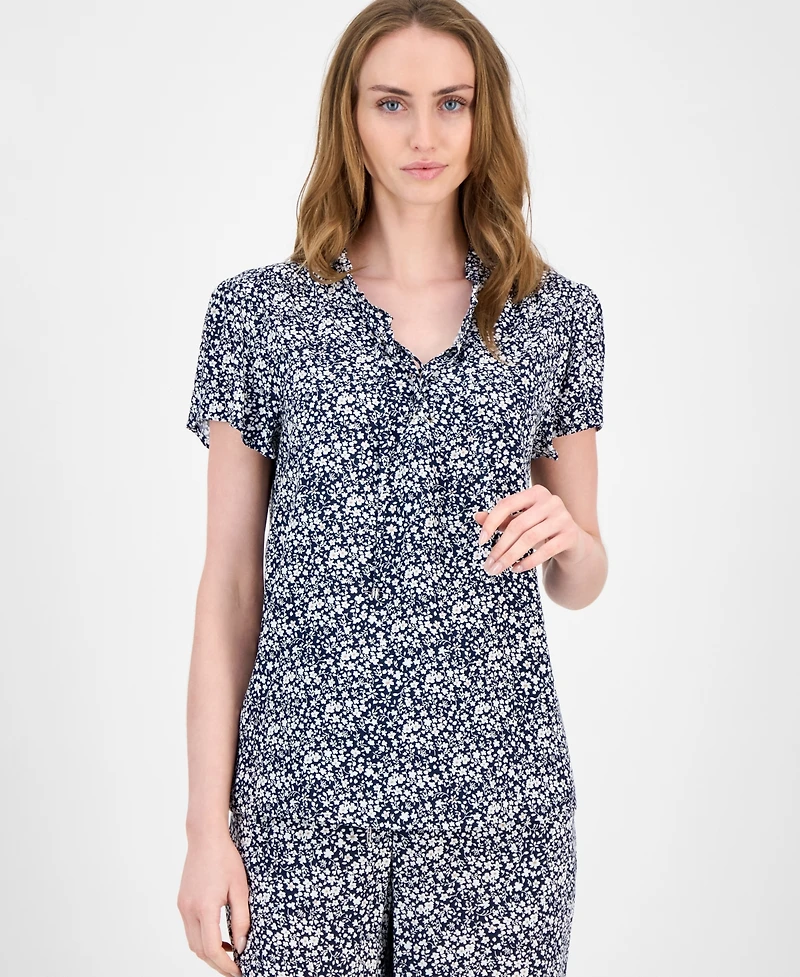 Tommy Hilfiger Women's Floral Lace-Up Short-Sleeve Blouse
