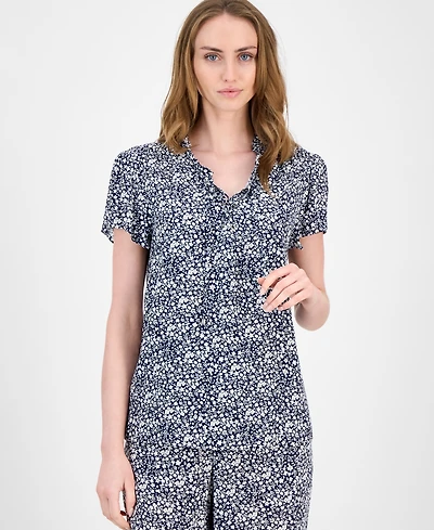 Tommy Hilfiger Women's Floral Lace-Up Short-Sleeve Blouse