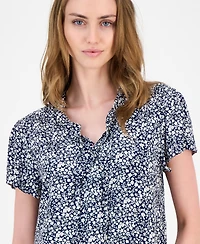Tommy Hilfiger Women's Floral Lace-Up Short-Sleeve Blouse