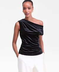 I.n.c. International Concepts Women's Asymmetric Draped Velvet Top, Macy's Exclusive