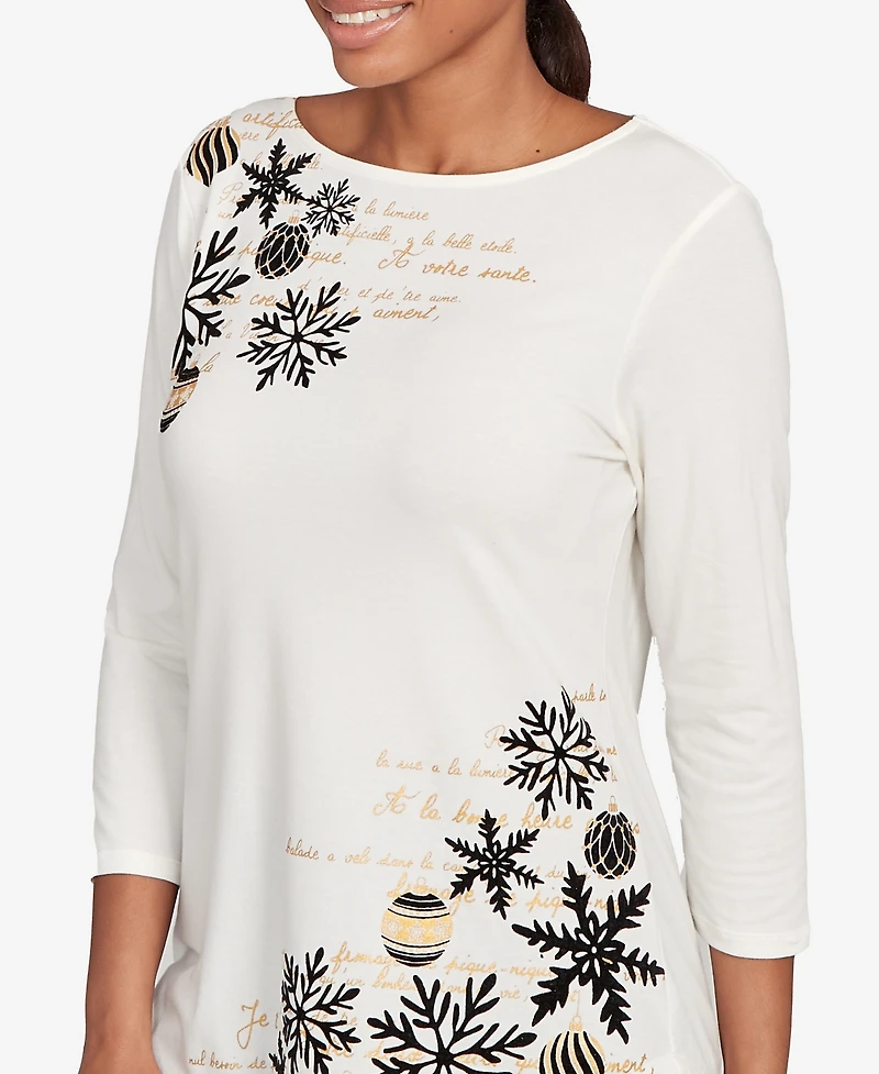 Ruby Rd. Petite Snowflake Script Knit Top