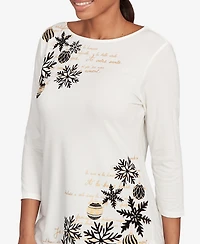 Ruby Rd. Petite Snowflake Script Knit Top