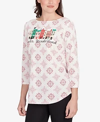 Ruby Rd. Petite Winter Wonderland Snowflake Knit Top