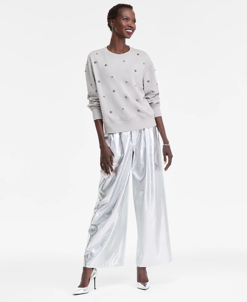 I.n.c. International Concepts Women's Studded French Terry Sweatshirt, Macy's Exclusive