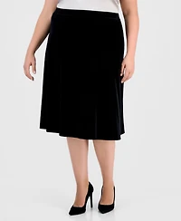 Kasper Plus Velvet Pull-On Midi Flair Skirt