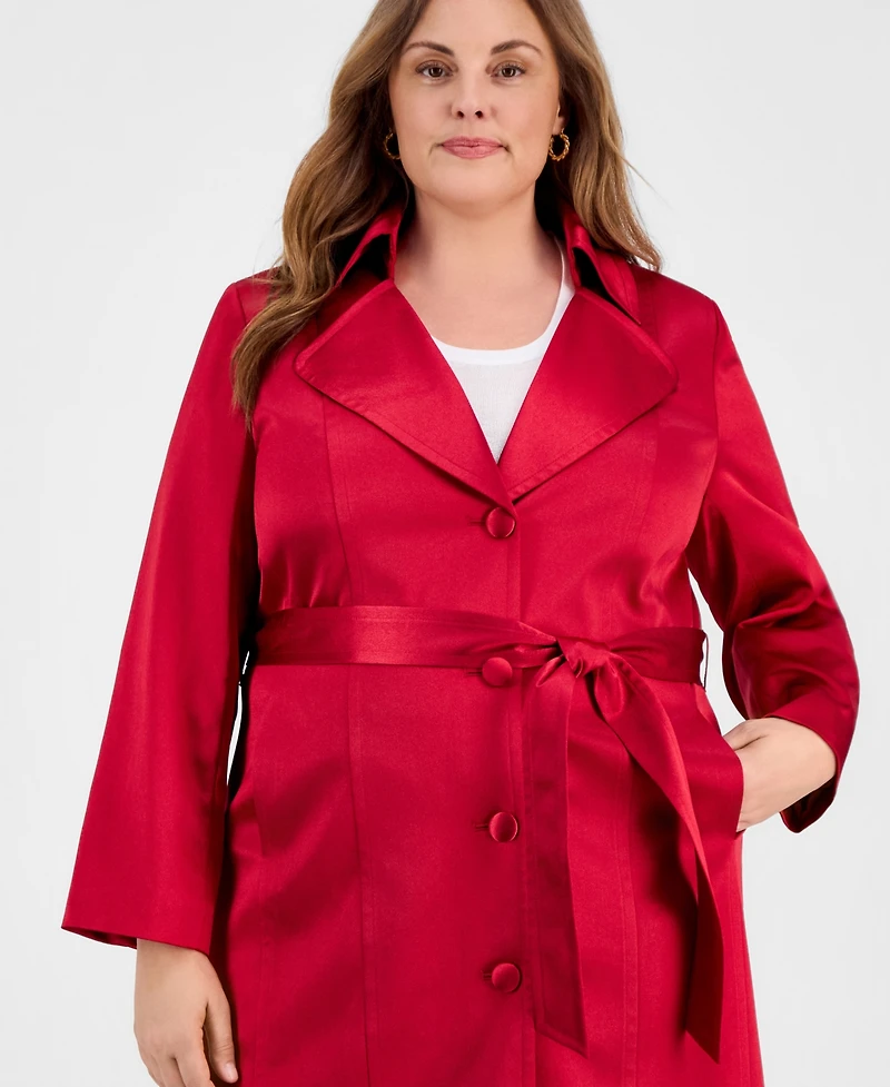Kasper Women's Plus Button Closure Long Trench Jacket