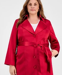 Kasper Women's Plus Button Closure Long Trench Jacket