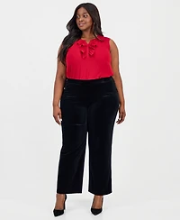 Kasper Plus Velvet Pull-On Wide-Leg Pants
