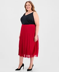 Kasper Plus Pull-On Pleated Midi Skirt