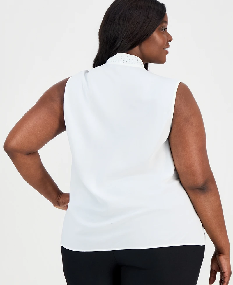 Kasper Plus Embellished Tie-Front Sleeveless Top