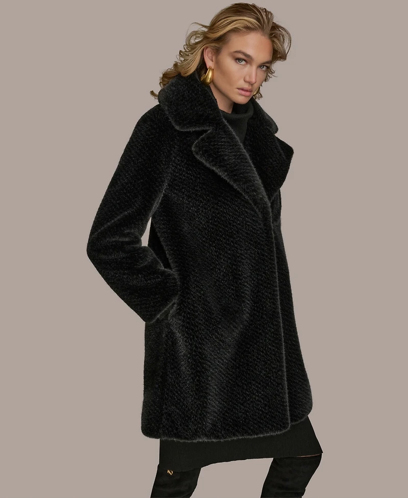 Donna Karan New York Women's Notched-Collar Faux-Fur Coat