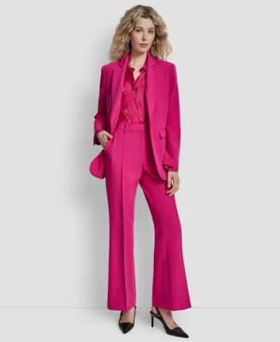 Dkny Womens Single Button Long Sleeve Blazer Printed Long Sleeve Top Pintuck Fit Flare Trousers