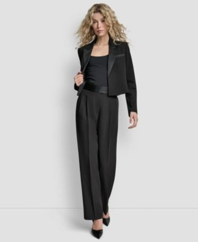 Dkny Womens Cropped Long Sleeve Jacket Tuxedo Look Wide Leg Trousers