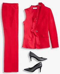 Kasper Womens Stretch Crepe One Button Jacket Tie Neck Sleeveless Top Straight Leg Pant