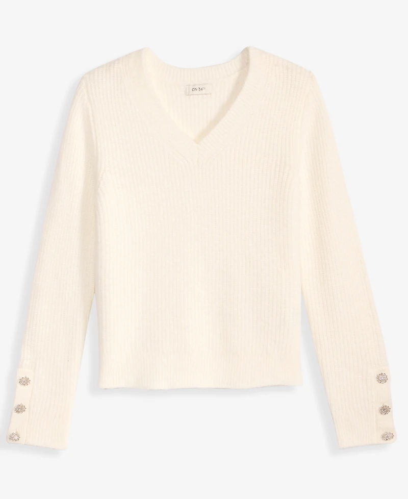 On 34th Women's V-Neck Jewel-Button-Cuff Sweater, Macy's Exclusive