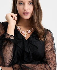 On 34th Women's V-Neck Ruffle Lace Top, Macy's Exclusive
