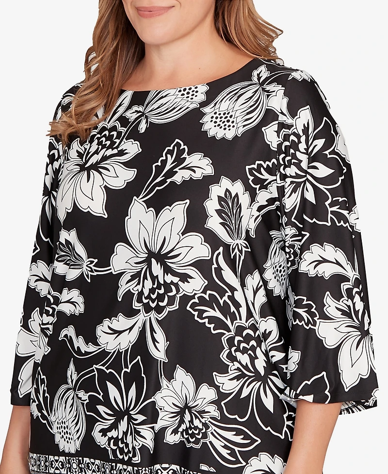 Ruby Rd. Plus Floral Geo Border Knit Top
