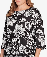Ruby Rd. Plus Floral Geo Border Knit Top