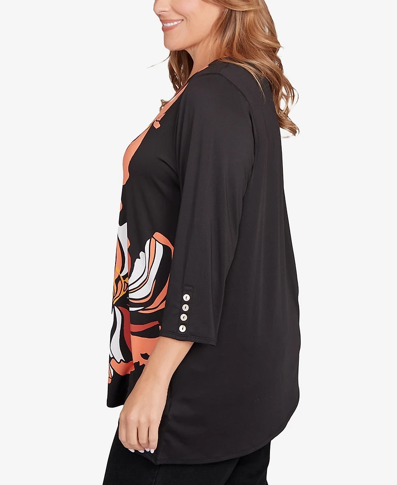 Ruby Rd. Plus Button Sleeve Bold Floral Top