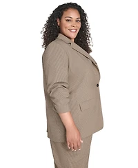 Calvin Klein Plus Check-Print One-Button 3/4-Sleeve Jacket