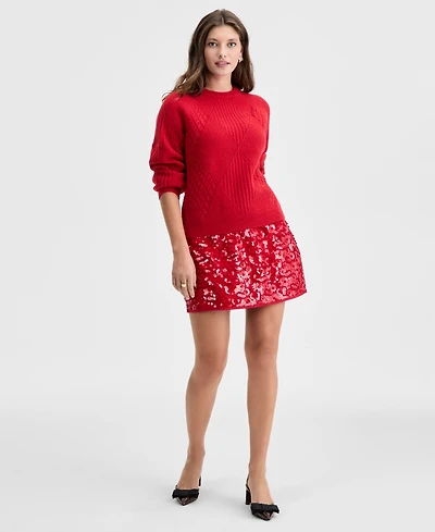 On 34th Women's Mixed-Argyle Crewneck Sweater, Macy's Exclusive