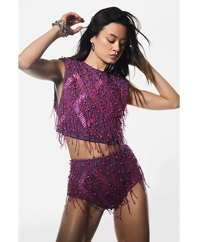 Nasty Gal Women's Embellished Tassel Beaded Booty Shorts