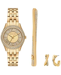 Michael Kors Women's Harlowe Three-Hand Gold-Tone Stainless Steel Watch Set, 33mm