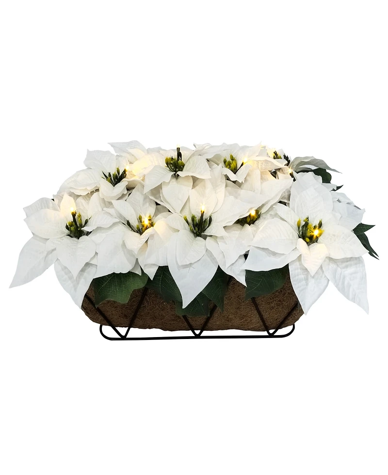 Puleo 24" Pre-Lit Artificial White Poinsettia Window Box Decor