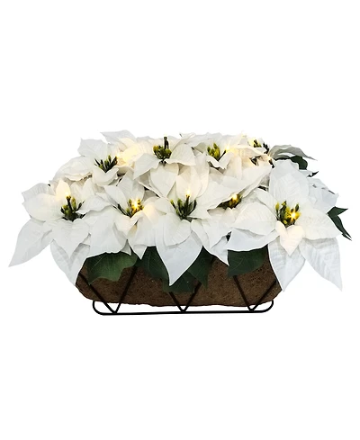 Puleo 24" Pre-Lit Artificial White Poinsettia Window Box Decor