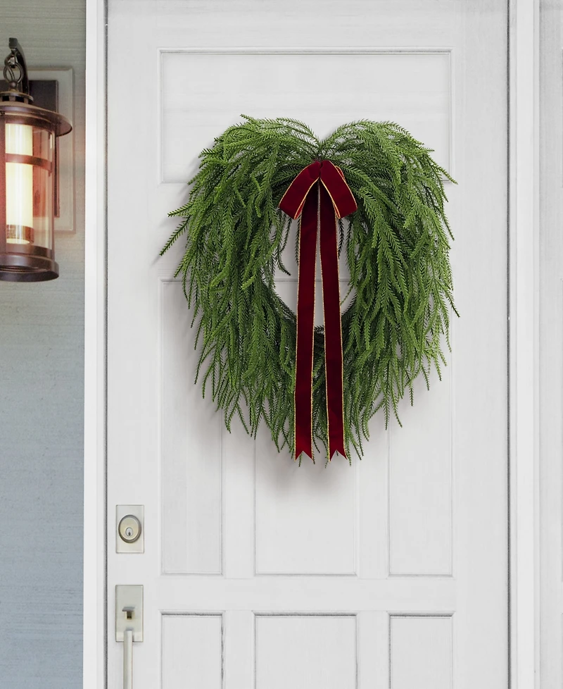Puleo 22" Artificial Norfolk Pine Wreath with Bow