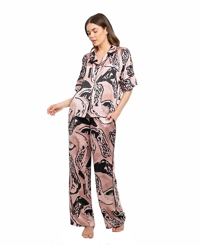 Midnight Bakery Women's 2-Piece Printed Top and Pants Pajama Set