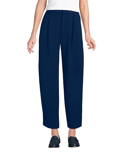 Lands' End Women's Crepe High Rise Pleated Barrel Leg Ankle Pants