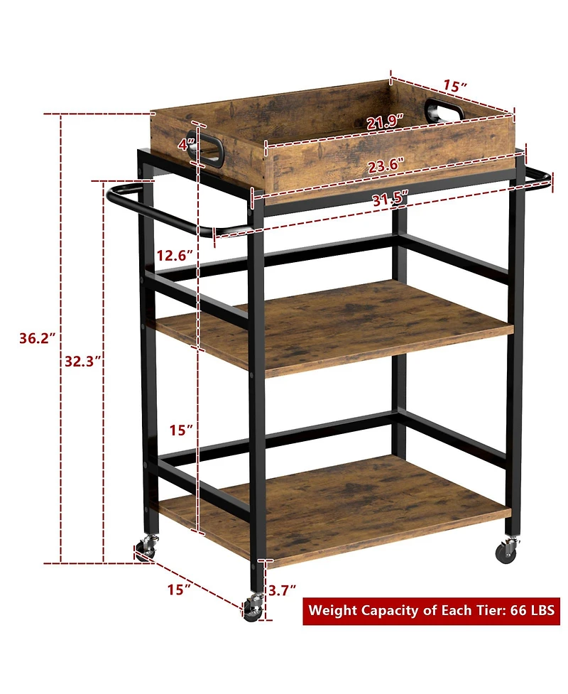 Sugift 3-Tier Kitchen Cart Rolling Bar Cart Microwave Stand