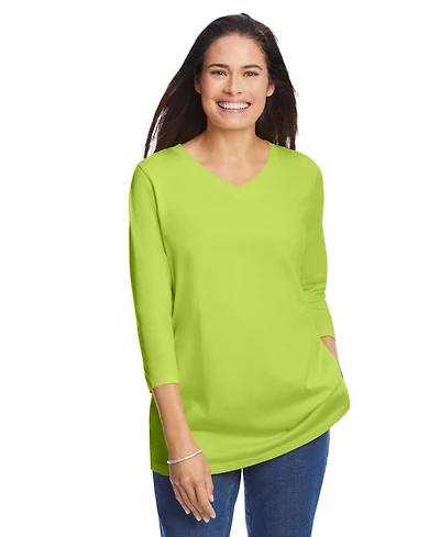 Woman Within Plus Perfect Three-Quarter Sleeve V-Neck Tee