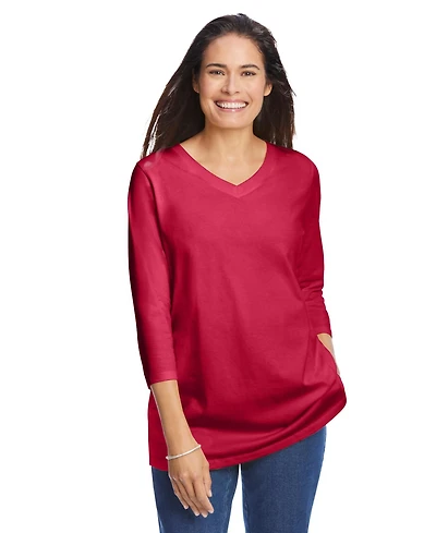 Woman Within Plus Perfect Three-Quarter Sleeve V-Neck Tee