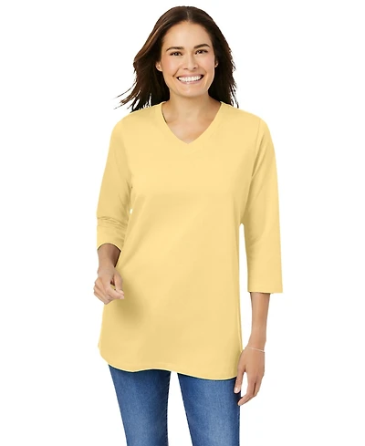 Woman Within Women's Perfect Three-Quarter Sleeve V-Neck Tee