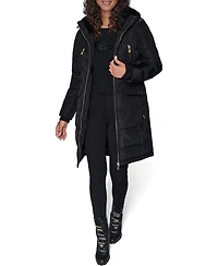 Karl Lagerfeld Paris Women's Hooded Luxe Twill Detail Puffer Coat