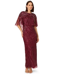 Adrianna Papell Women's Cape Sleeve Beaded Maxi Dress