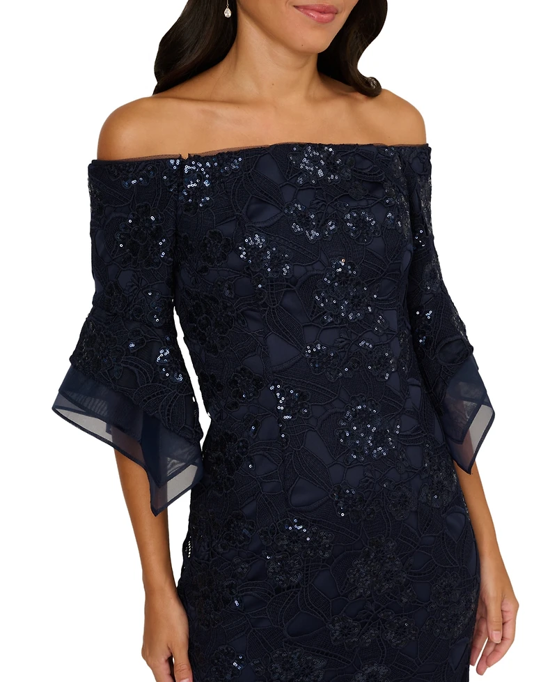 Adrianna Papell Women's Sequin Lace Off-The-Shoulder Maxi Dress