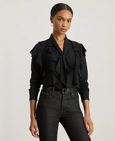 Lauren Ralph Women's Ruffle Detail Tie-Neck Blouse