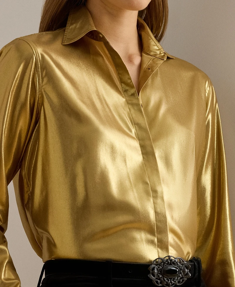 Lauren Ralph Women's Classic Fit Metallic Chiffon Shirt