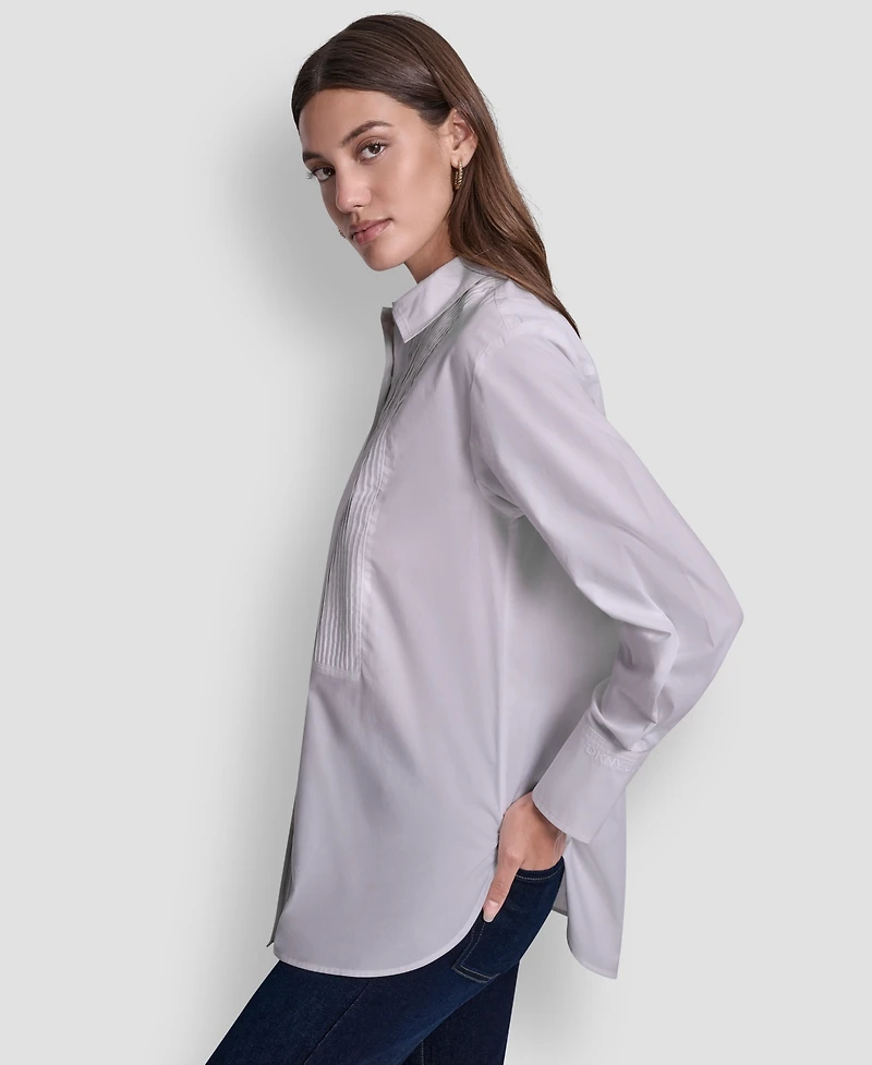 Dkny Jeans Women's Pleat Front Long Sleeve Shirt